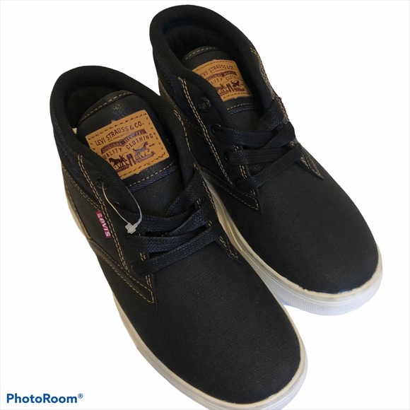 Levi’s Big Kids High Top Blue Canvas Denim Sneakers Size 4.5 - Picture 2 of 8